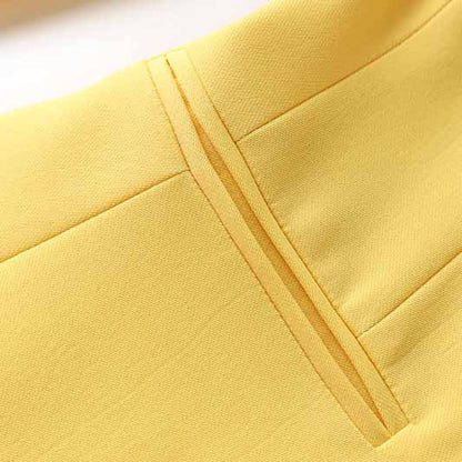 One Button Yellow Pantsuit Fitted Blazer + Mid-High Rise Trousers Pantsuit Suit Formal Wear