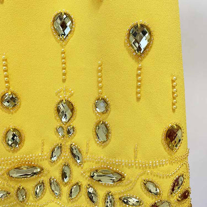 Women's Skirt Suit Fitted Beaded Short Crop Top + Mini Skirt Suit