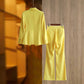 One Button Yellow Pantsuit Fitted Blazer + Mid-High Rise Trousers Pantsuit Suit Formal Wear
