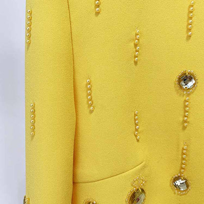 Women's Skirt Suit Fitted Beaded Short Crop Top + Mini Skirt Suit