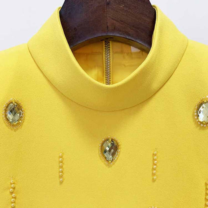 Women's Skirt Suit Fitted Beaded Short Crop Top + Mini Skirt Suit