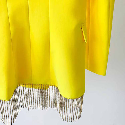 Women's Fitted Yellow Short Blazer  + Mini Skirt Suit