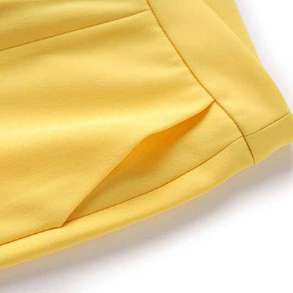 One Button Yellow Pantsuit Fitted Blazer + Mid-High Rise Trousers Pantsuit Suit Formal Wear