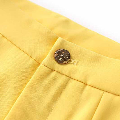 One Button Yellow Pantsuit Fitted Blazer + Mid-High Rise Trousers Pantsuit Suit Formal Wear