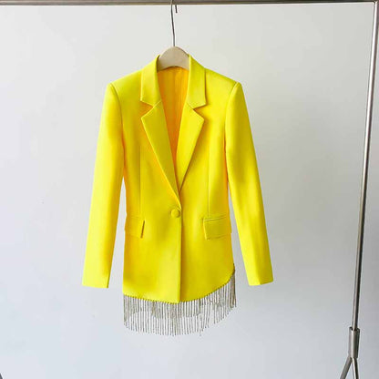 Women's Fitted Yellow Short Blazer  + Mini Skirt Suit