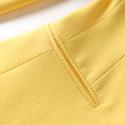 One Button Yellow Pantsuit Fitted Blazer + Mid-High Rise Trousers Pantsuit Suit Formal Wear
