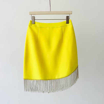 Women's Fitted Yellow Short Blazer  + Mini Skirt Suit