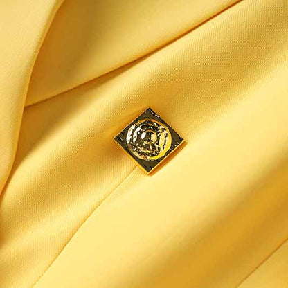 One Button Yellow Pantsuit Fitted Blazer + Mid-High Rise Trousers Pantsuit Suit Formal Wear