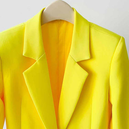 Women's Fitted Yellow Short Blazer  + Mini Skirt Suit