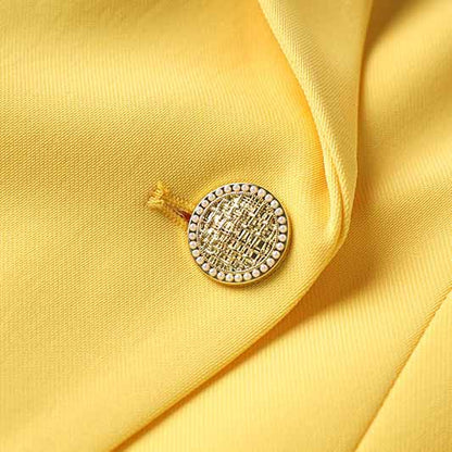 One Button Yellow Pantsuit Fitted Blazer + Mid-High Rise Trousers Pantsuit Suit Formal Wear
