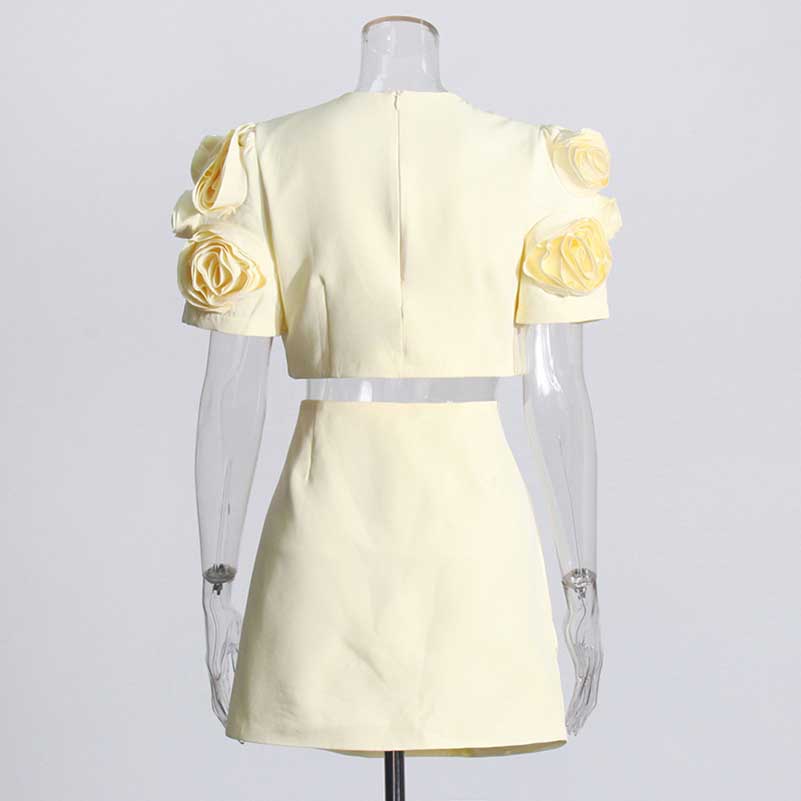 Rose Embelished Yellow Skirt Suit Mini Back To School Outfit