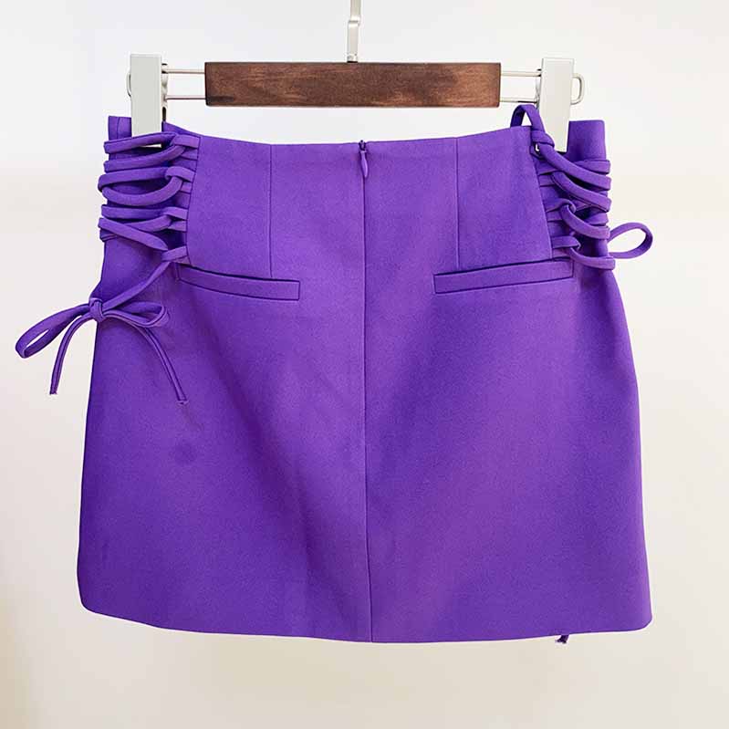 Hight Waisted Purple Lace-up Skirt Gold-tone Mini Skirt