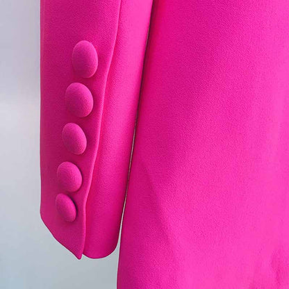 Women Hot Pink Light Beige Blazer + Flare Trousers Suit