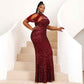 Women Plus Size Party Dress Sequin Sleeveless Burgundy Maxi Formal Party Prom Gowns