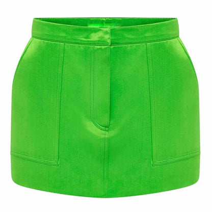 Women Loose fit Purple/Green Blazer + Mini Skirt Suit