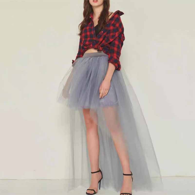 Women High Low Tutu Skirts Layered Mesh Tulle Skirt Princess Wedding Evening Prom Dovetail Skirts