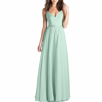 Women's V-Neck Pleated Chiffon Bridesmaid Dresses Long Prom Dress Evening Dress