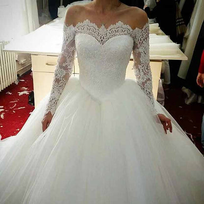 Women's Long Sleeve Lace Wedding Dresses Bridal Gown