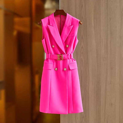Womens belted sleeveless blazer mini dress double breasted dress