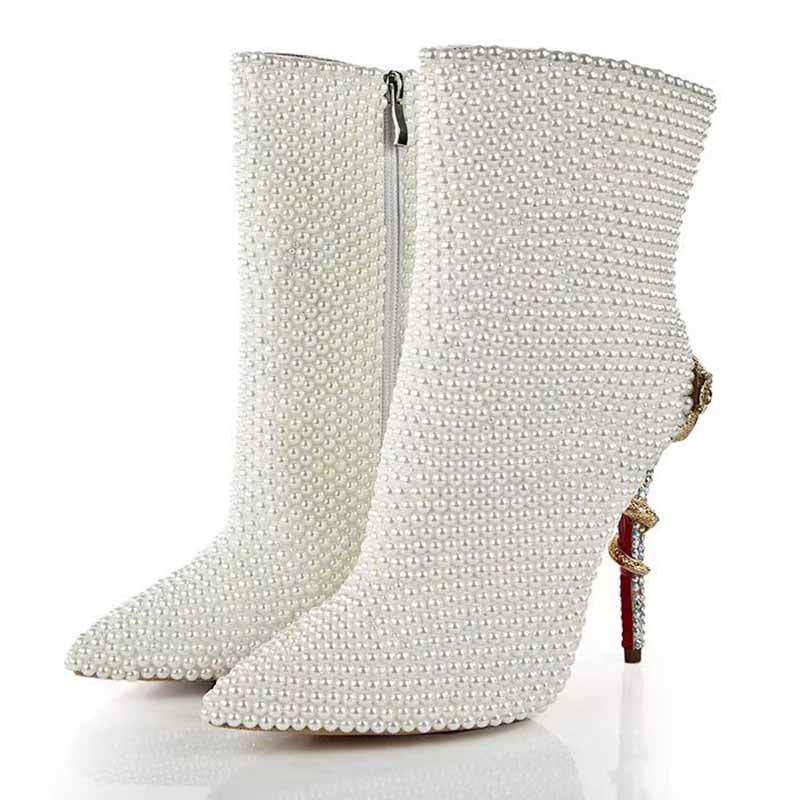 Wedding Boots Rhinestone Pointed Toe Stiletto Heel Bridal's Boots