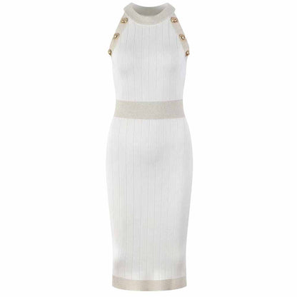 Women Knitted Knee Length Dress Ladies Sleeveless Body-con Dress