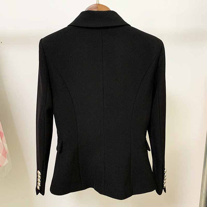 Womens Coat Double Breasted Lion Button Blazer with Metal Outwear