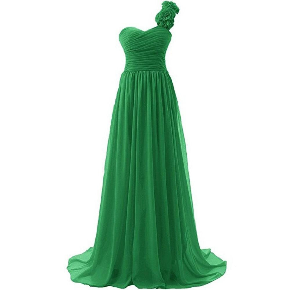 Women Flower One Shoulder Empire Waist Floor Length Bridesmaids Dress