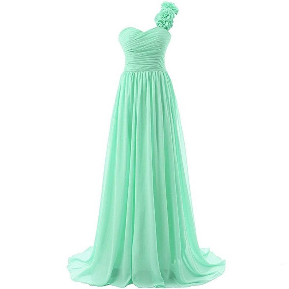 Women Flower One Shoulder Empire Waist Floor Length Bridesmaids Dress