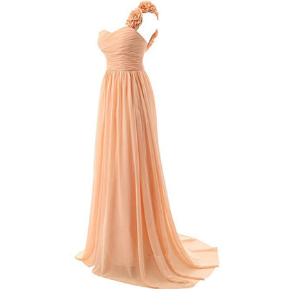 Women Flower One Shoulder Empire Waist Floor Length Bridesmaids Dress