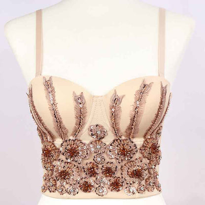 Sequin Push Up Bustier Crop Top Sexy Punk Corset Bra