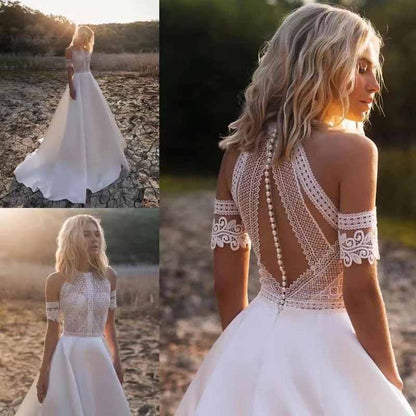 Bohemian Wedding Dresses Long Lace Applique Mermaid Bridal Beach Gowns