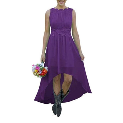 sd-hk High Low Lace Chiffon Bridesmaid Dress Blue