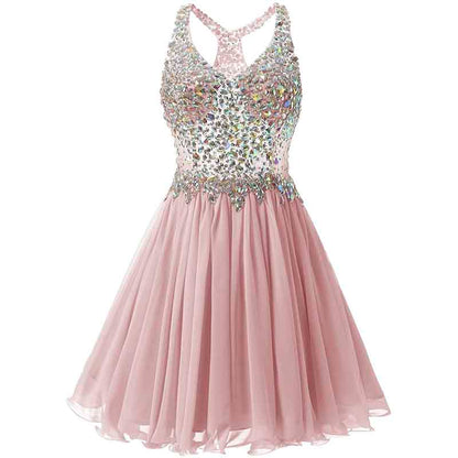 Women's Beaded Chiffon Homecoming Dresses Short Prom Gown Short Cocktail Party Dress