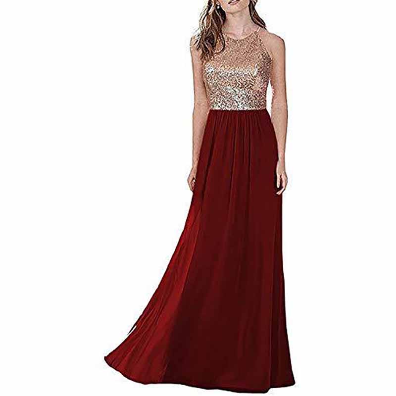 Womens Sequin Top Bridesmaid Dress Cocktail Party Swing Dresses