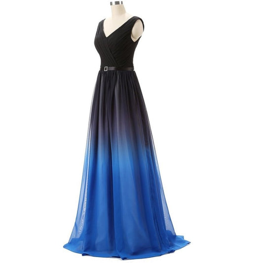 sd-hk Women's Gradient Color Chiffon Formal Evening Dress Long Prom Gown