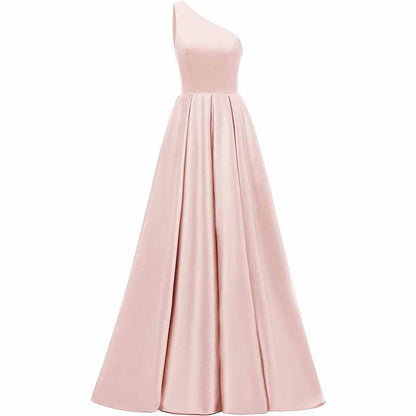 Women's One Shoulder Prom Dress Long Satin Formal Evening Ball Wedding Gowns