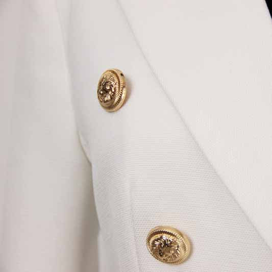 Women's Luxury Fitted Blazer Golden Lion Buttons Coat White Color