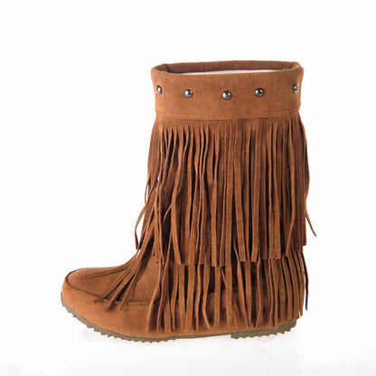 Women's Tassel Bootie Fringe Hidden Wedge Heel Ankle Boots