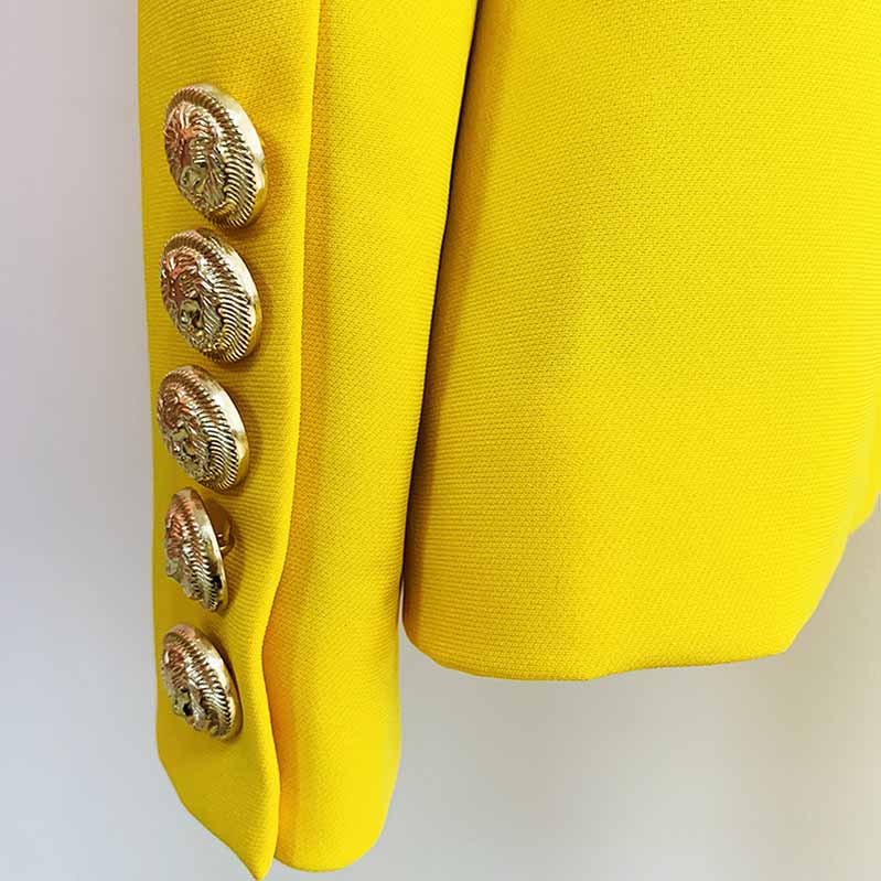 Womens Yellow Pantsuits Blazer + High Waist Nine-Point Suit Pants