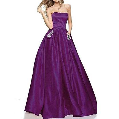 Off The Shoulder Satin Wedding Dresses With Pocket Bridesmaid Dresses