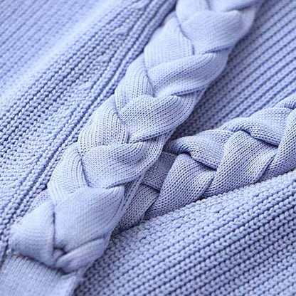 Women Lavender Button-up Knitted Minidress V Neck Mini ribbed-knit Dress