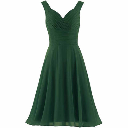 Women's V-Neck Chiffon Bridesmaid Dresses Short Prom Gown