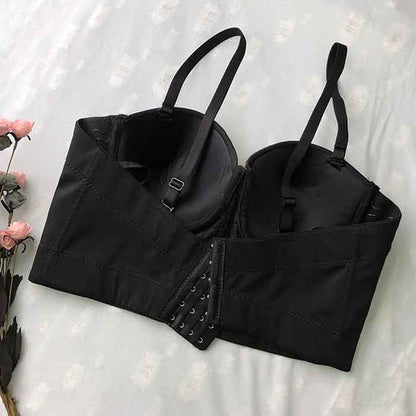 Black Corset Top Push Up Rhinestone Diamond Bra Party Vest