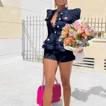 Womens Formal Skirt Two Piece Suit + Mini Skirt Fashion Set Long Sleeves