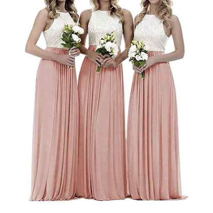Lace Bridesmaid Dresses Sleeveless Long A Line Chiffon Wedding Guest Dresses