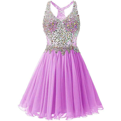 Women's Beaded Chiffon Homecoming Dresses Short Prom Gown Short Cocktail Party Dress