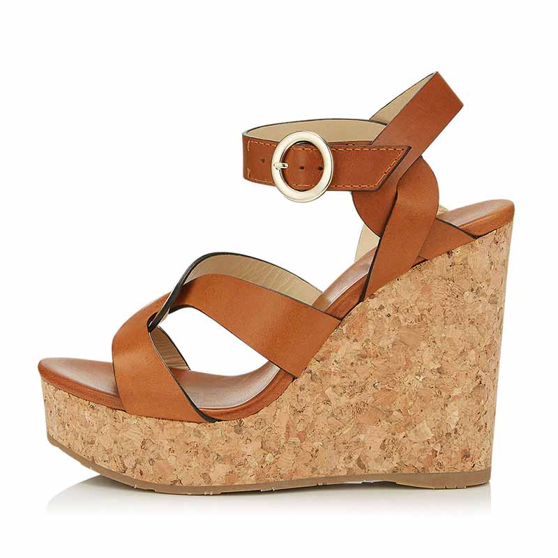 Multicolored Wedges for Women Colorful Peep-toe Buckle Wedge Sandals