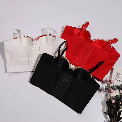 Women Hound's-tooth Check Spaghetti Straps Bra Summer Party Tank Top