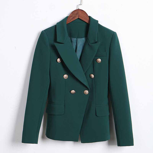 Women's Blackish Green Lion Buttons Fitted Blazer Jacket