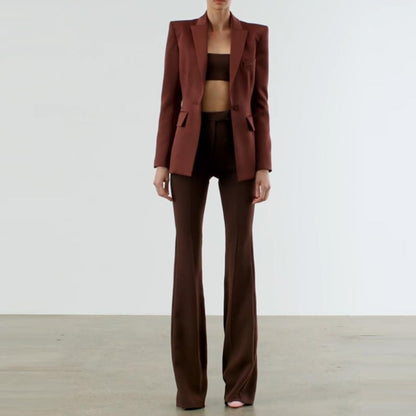 Women Fashion Pants Suit Blazer + Flare Trousers Two Piece Pantsuits
